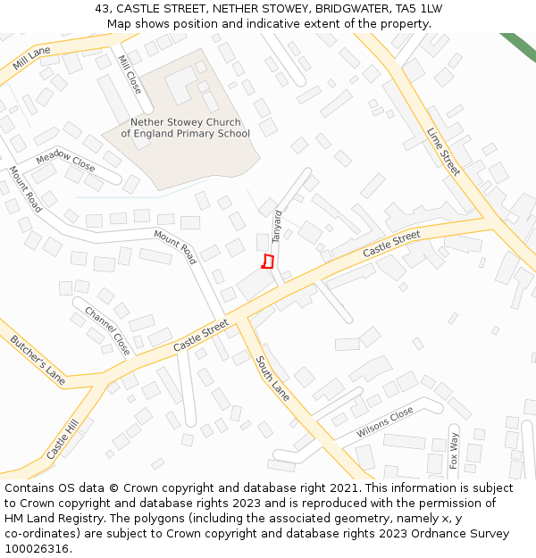 43, CASTLE STREET, NETHER STOWEY, BRIDGWATER, TA5 1LW: Location map and indicative extent of plot