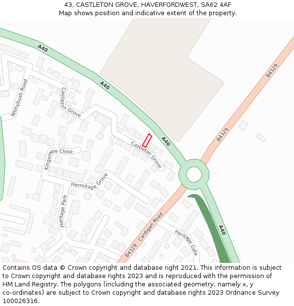 43, CASTLETON GROVE, HAVERFORDWEST, SA62 4AF: Location map and indicative extent of plot