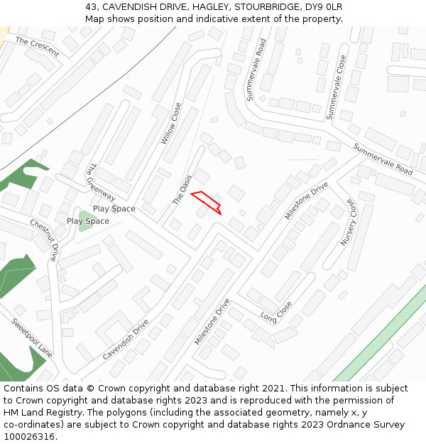 43, CAVENDISH DRIVE, HAGLEY, STOURBRIDGE, DY9 0LR: Location map and indicative extent of plot