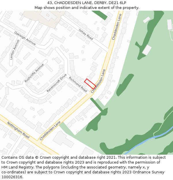 43, CHADDESDEN LANE, DERBY, DE21 6LP: Location map and indicative extent of plot