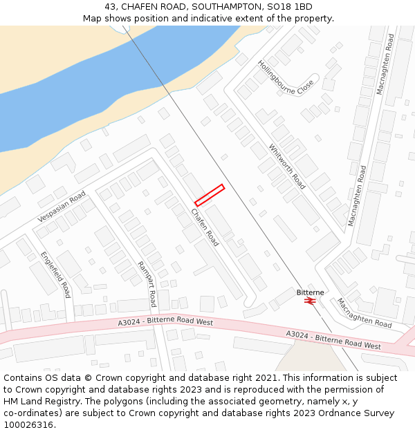 43, CHAFEN ROAD, SOUTHAMPTON, SO18 1BD: Location map and indicative extent of plot