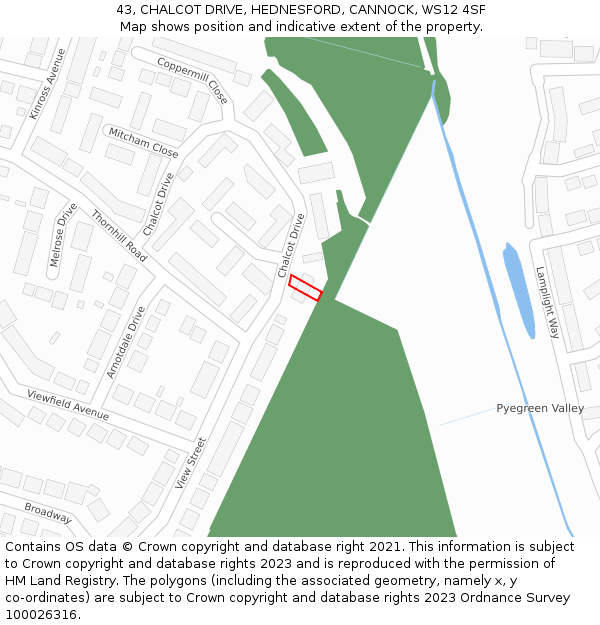 43, CHALCOT DRIVE, HEDNESFORD, CANNOCK, WS12 4SF: Location map and indicative extent of plot