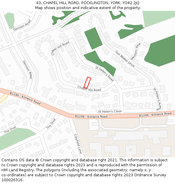 43, CHAPEL HILL ROAD, POCKLINGTON, YORK, YO42 2JQ: Location map and indicative extent of plot