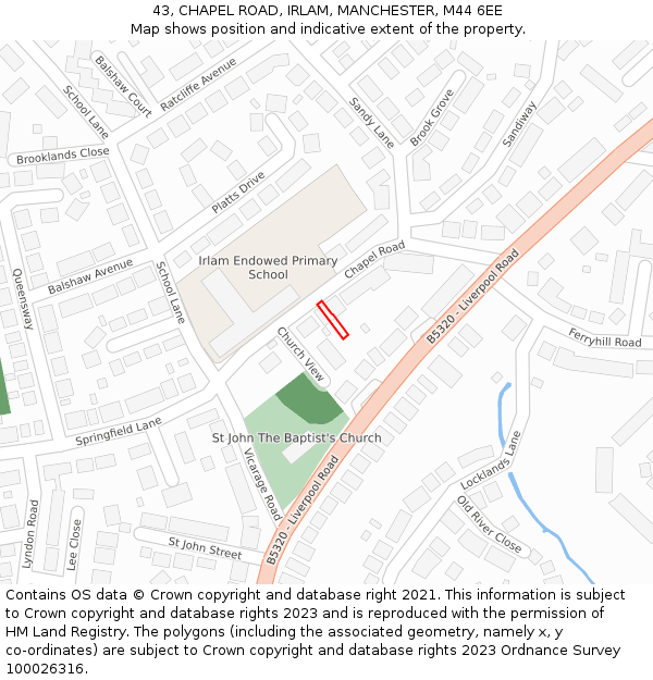 43, CHAPEL ROAD, IRLAM, MANCHESTER, M44 6EE: Location map and indicative extent of plot