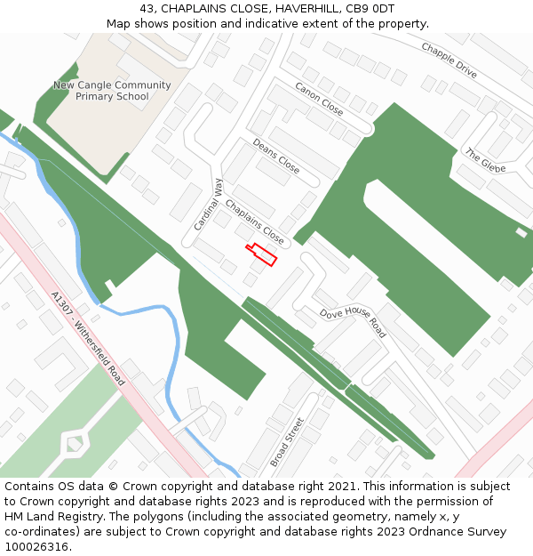 43, CHAPLAINS CLOSE, HAVERHILL, CB9 0DT: Location map and indicative extent of plot