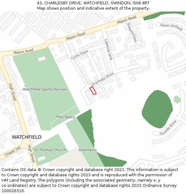 43, CHARLESBY DRIVE, WATCHFIELD, SWINDON, SN6 8RT: Location map and indicative extent of plot