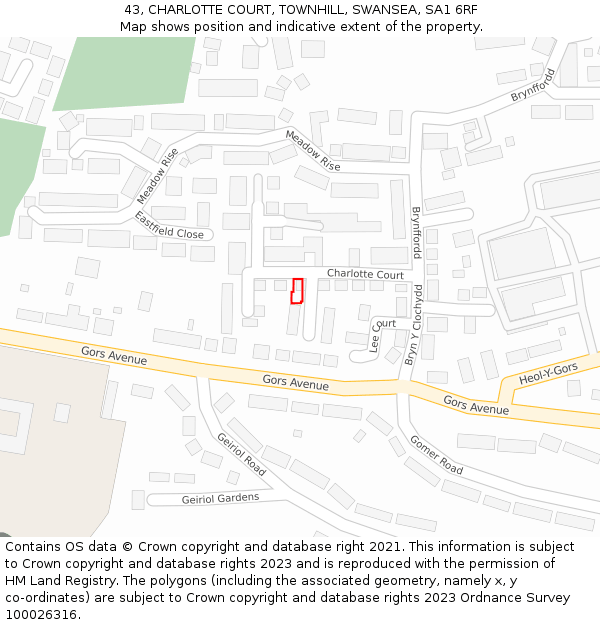 43, CHARLOTTE COURT, TOWNHILL, SWANSEA, SA1 6RF: Location map and indicative extent of plot