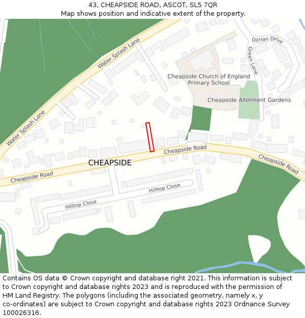 43, CHEAPSIDE ROAD, ASCOT, SL5 7QR: Location map and indicative extent of plot