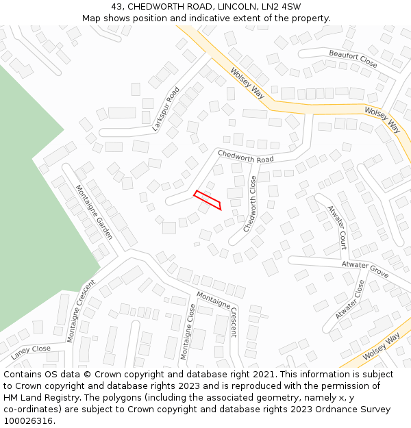 43, CHEDWORTH ROAD, LINCOLN, LN2 4SW: Location map and indicative extent of plot