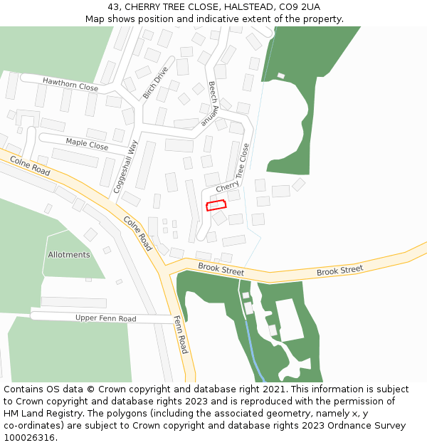 43, CHERRY TREE CLOSE, HALSTEAD, CO9 2UA: Location map and indicative extent of plot