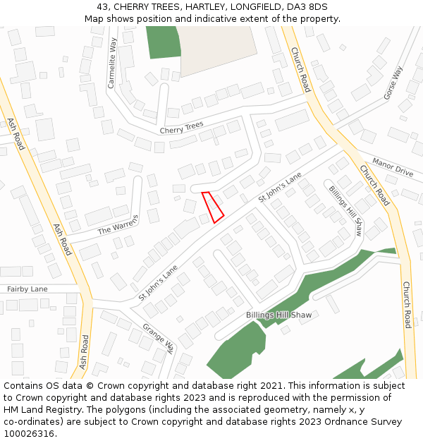 43, CHERRY TREES, HARTLEY, LONGFIELD, DA3 8DS: Location map and indicative extent of plot