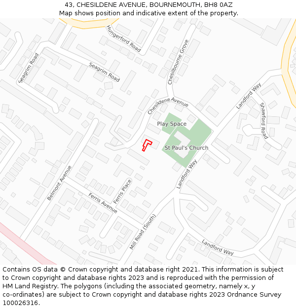 43, CHESILDENE AVENUE, BOURNEMOUTH, BH8 0AZ: Location map and indicative extent of plot