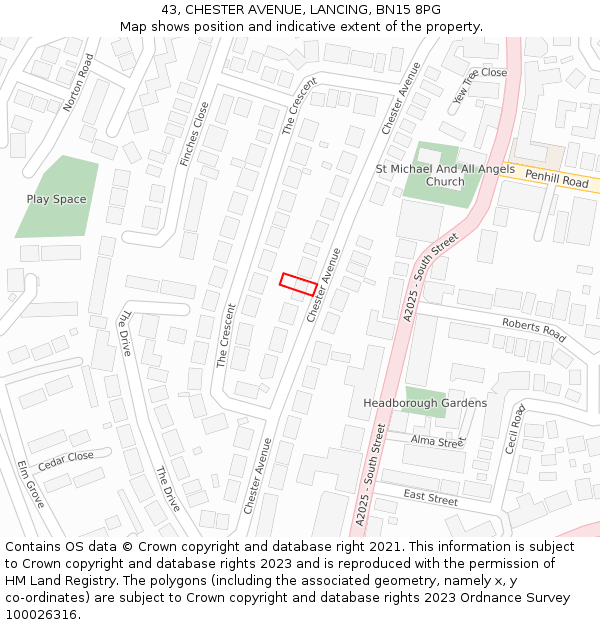 43, CHESTER AVENUE, LANCING, BN15 8PG: Location map and indicative extent of plot