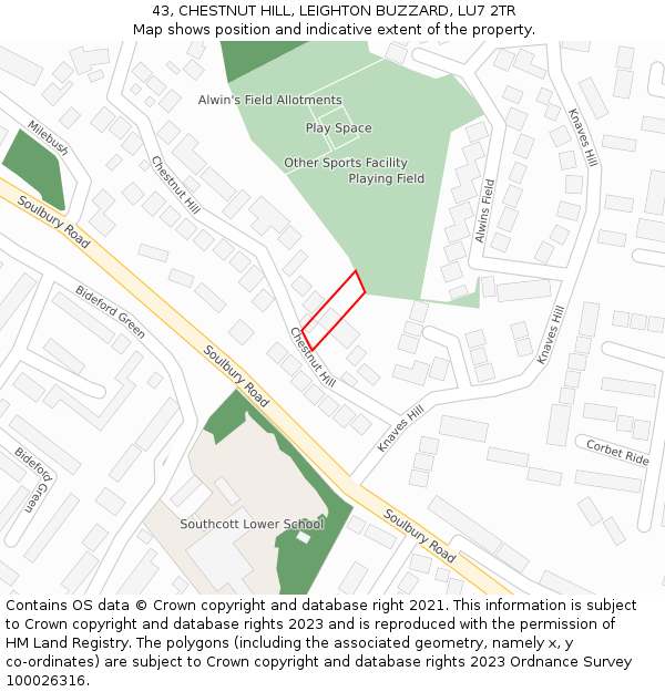 43, CHESTNUT HILL, LEIGHTON BUZZARD, LU7 2TR: Location map and indicative extent of plot