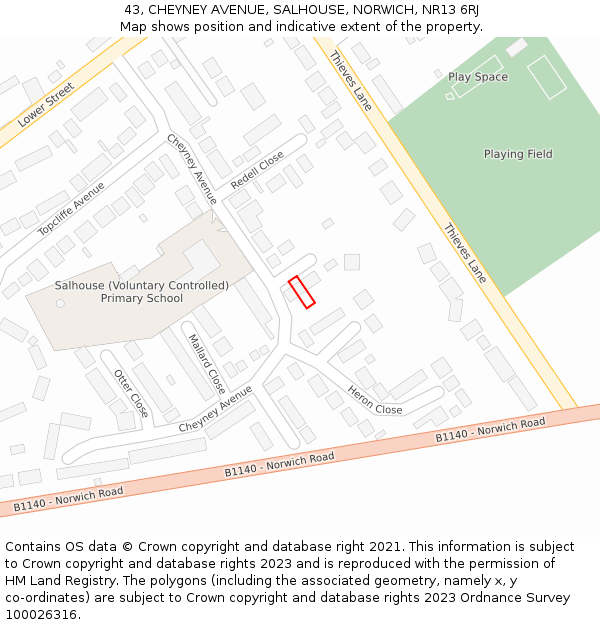 43, CHEYNEY AVENUE, SALHOUSE, NORWICH, NR13 6RJ: Location map and indicative extent of plot