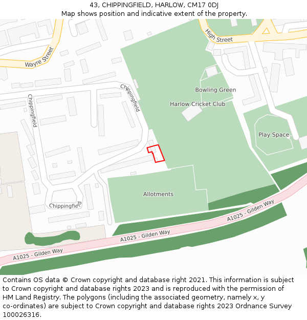 43, CHIPPINGFIELD, HARLOW, CM17 0DJ: Location map and indicative extent of plot