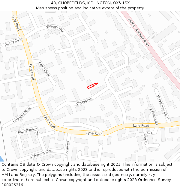 43, CHOREFIELDS, KIDLINGTON, OX5 1SX: Location map and indicative extent of plot