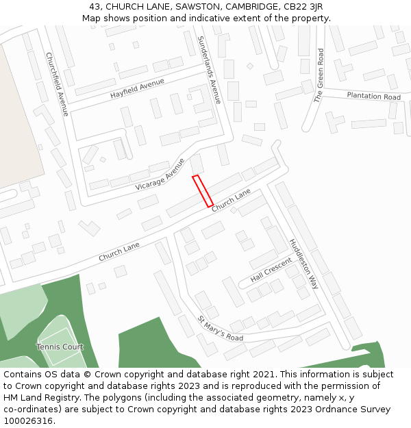 43, CHURCH LANE, SAWSTON, CAMBRIDGE, CB22 3JR: Location map and indicative extent of plot