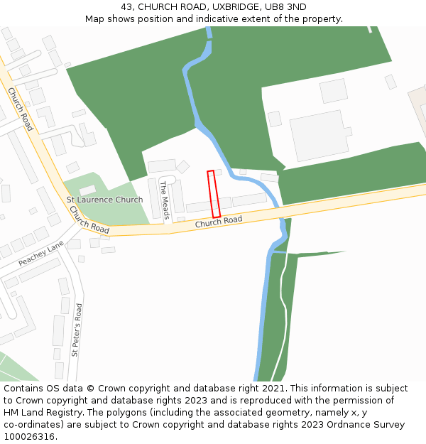 43, CHURCH ROAD, UXBRIDGE, UB8 3ND: Location map and indicative extent of plot