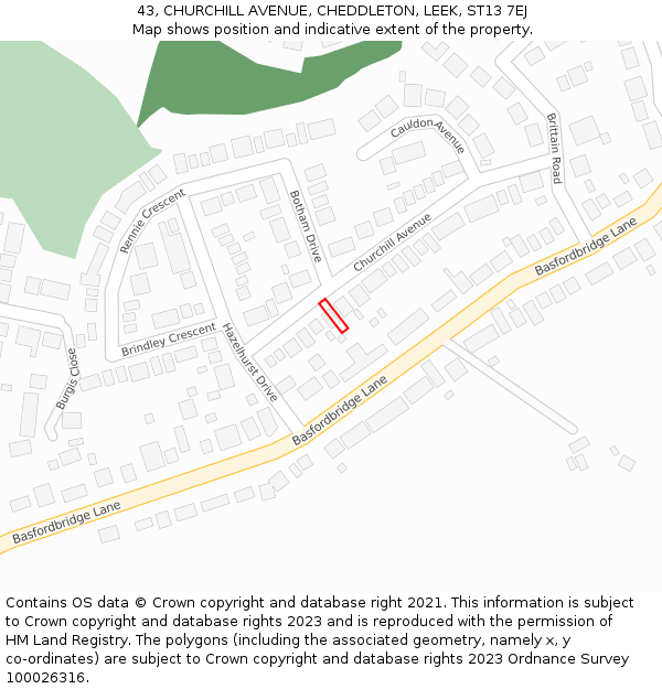 43, CHURCHILL AVENUE, CHEDDLETON, LEEK, ST13 7EJ: Location map and indicative extent of plot