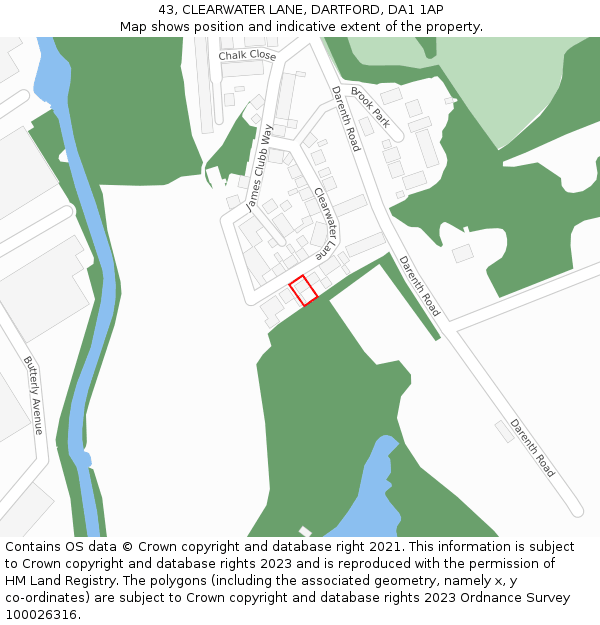 43, CLEARWATER LANE, DARTFORD, DA1 1AP: Location map and indicative extent of plot