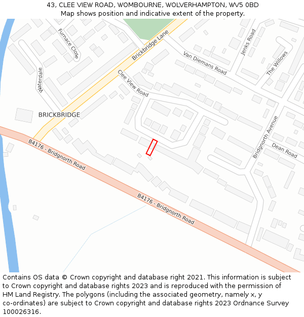 43, CLEE VIEW ROAD, WOMBOURNE, WOLVERHAMPTON, WV5 0BD: Location map and indicative extent of plot