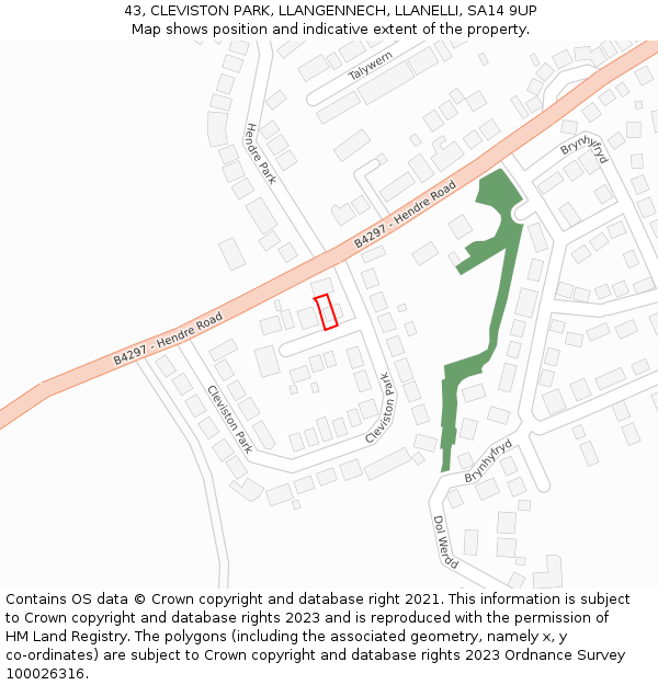 43, CLEVISTON PARK, LLANGENNECH, LLANELLI, SA14 9UP: Location map and indicative extent of plot