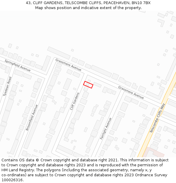 43, CLIFF GARDENS, TELSCOMBE CLIFFS, PEACEHAVEN, BN10 7BX: Location map and indicative extent of plot