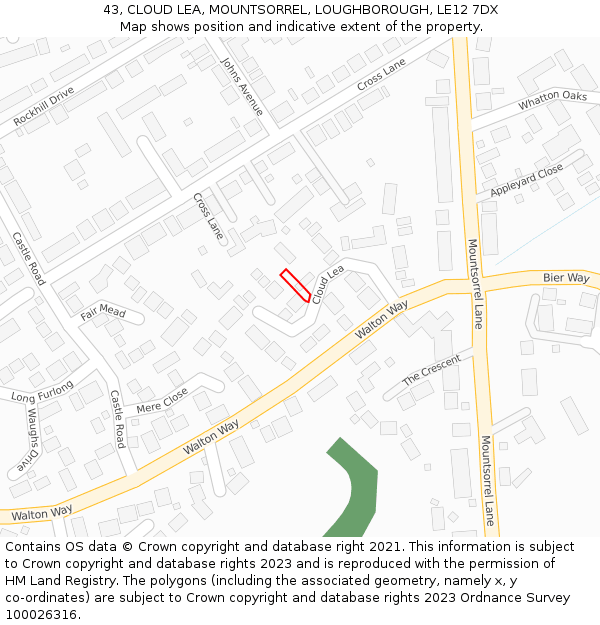 43, CLOUD LEA, MOUNTSORREL, LOUGHBOROUGH, LE12 7DX: Location map and indicative extent of plot