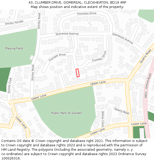 43, CLUMBER DRIVE, GOMERSAL, CLECKHEATON, BD19 4RP: Location map and indicative extent of plot
