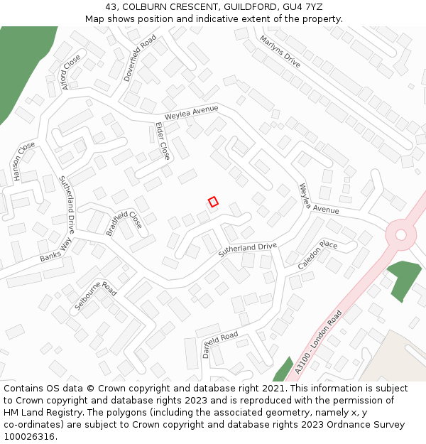 43, COLBURN CRESCENT, GUILDFORD, GU4 7YZ: Location map and indicative extent of plot