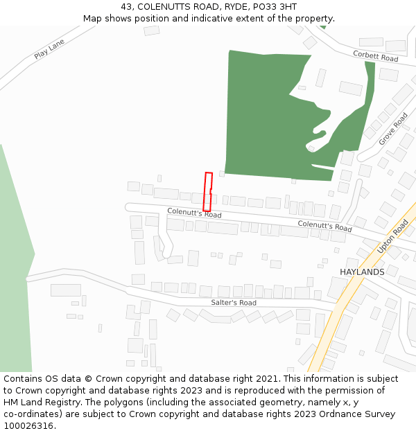 43, COLENUTTS ROAD, RYDE, PO33 3HT: Location map and indicative extent of plot