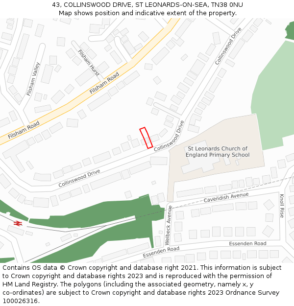 43, COLLINSWOOD DRIVE, ST LEONARDS-ON-SEA, TN38 0NU: Location map and indicative extent of plot