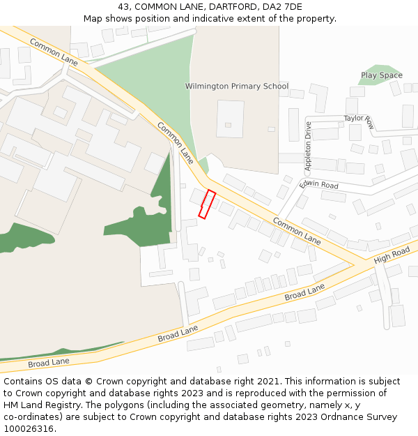 43, COMMON LANE, DARTFORD, DA2 7DE: Location map and indicative extent of plot