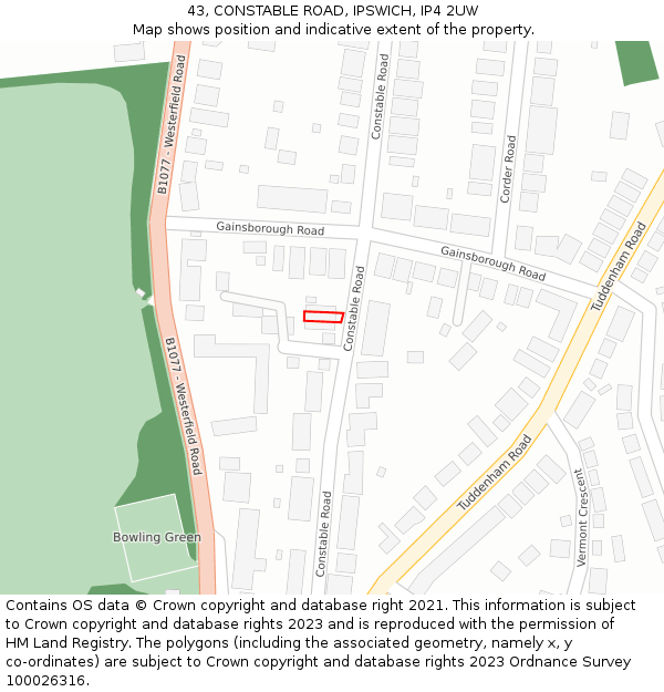 43, CONSTABLE ROAD, IPSWICH, IP4 2UW: Location map and indicative extent of plot