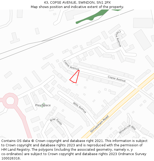 43, COPSE AVENUE, SWINDON, SN1 2PX: Location map and indicative extent of plot