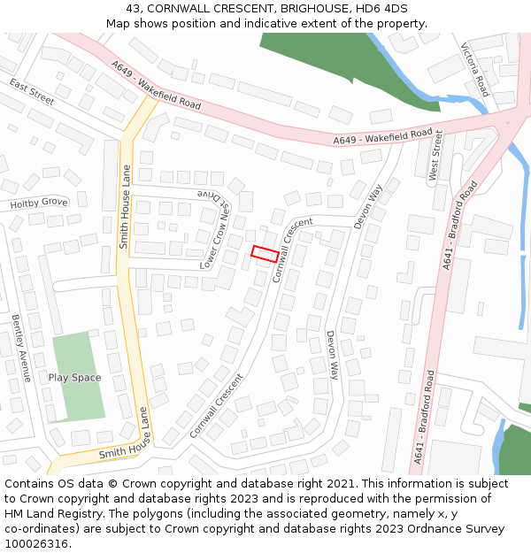 43, CORNWALL CRESCENT, BRIGHOUSE, HD6 4DS: Location map and indicative extent of plot