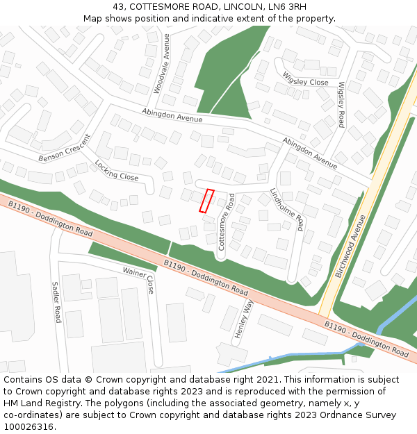 43, COTTESMORE ROAD, LINCOLN, LN6 3RH: Location map and indicative extent of plot