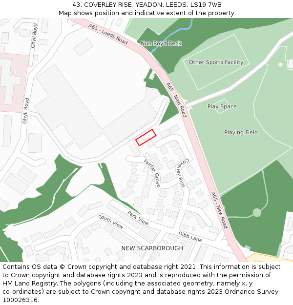 43, COVERLEY RISE, YEADON, LEEDS, LS19 7WB: Location map and indicative extent of plot