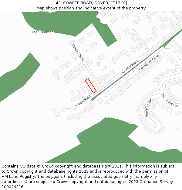 43, COWPER ROAD, DOVER, CT17 0PJ: Location map and indicative extent of plot