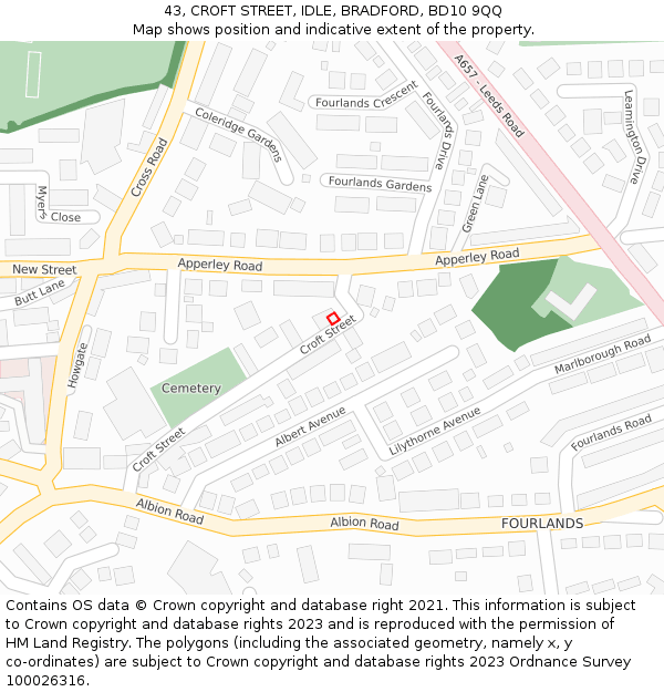 43, CROFT STREET, IDLE, BRADFORD, BD10 9QQ: Location map and indicative extent of plot