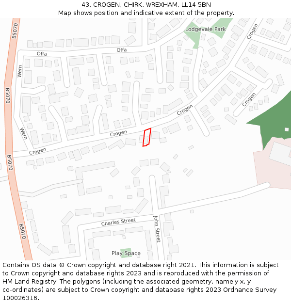 43, CROGEN, CHIRK, WREXHAM, LL14 5BN: Location map and indicative extent of plot