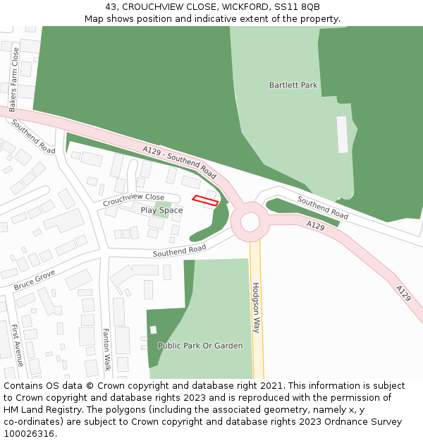 43, CROUCHVIEW CLOSE, WICKFORD, SS11 8QB: Location map and indicative extent of plot