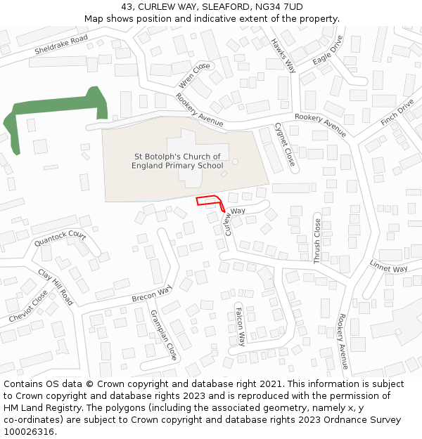 43, CURLEW WAY, SLEAFORD, NG34 7UD: Location map and indicative extent of plot