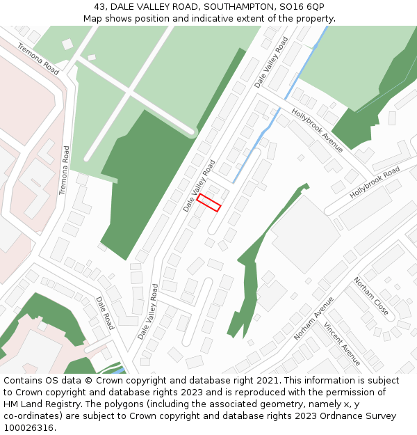 43, DALE VALLEY ROAD, SOUTHAMPTON, SO16 6QP: Location map and indicative extent of plot