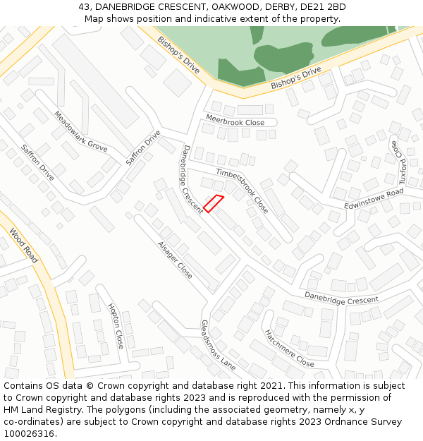 43, DANEBRIDGE CRESCENT, OAKWOOD, DERBY, DE21 2BD: Location map and indicative extent of plot