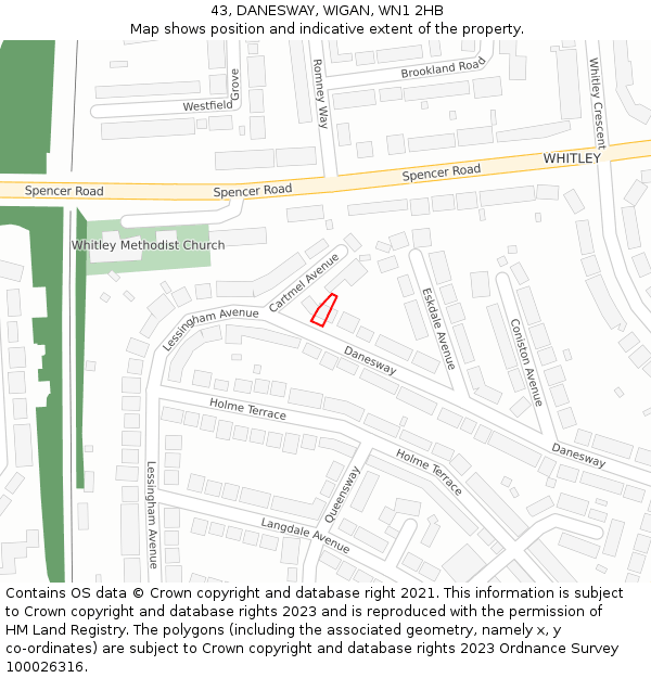 43, DANESWAY, WIGAN, WN1 2HB: Location map and indicative extent of plot