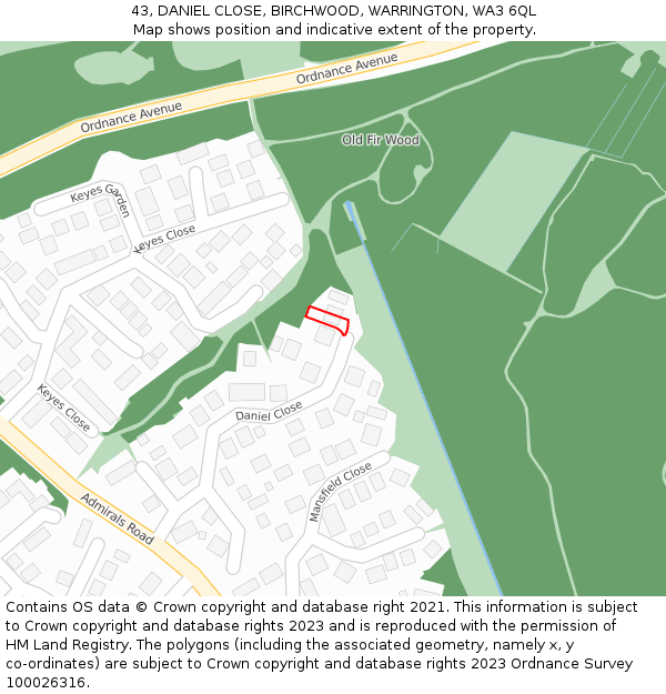 43, DANIEL CLOSE, BIRCHWOOD, WARRINGTON, WA3 6QL: Location map and indicative extent of plot