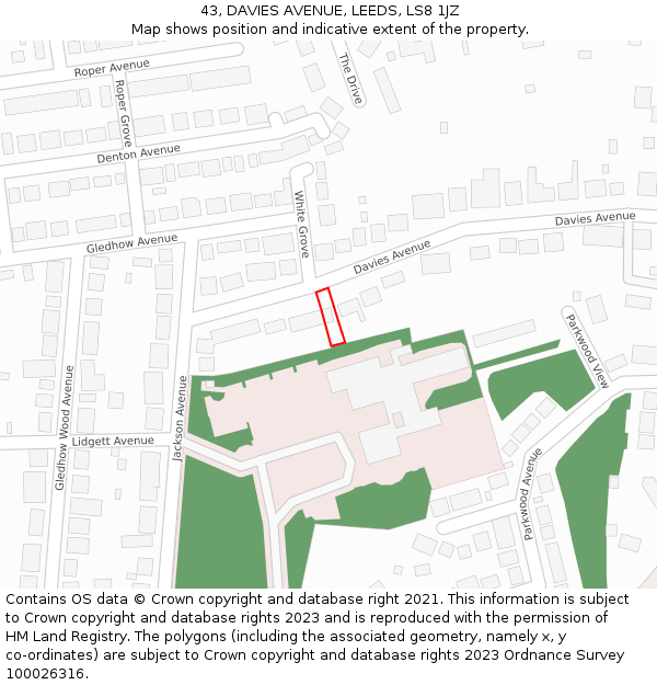 43, DAVIES AVENUE, LEEDS, LS8 1JZ: Location map and indicative extent of plot