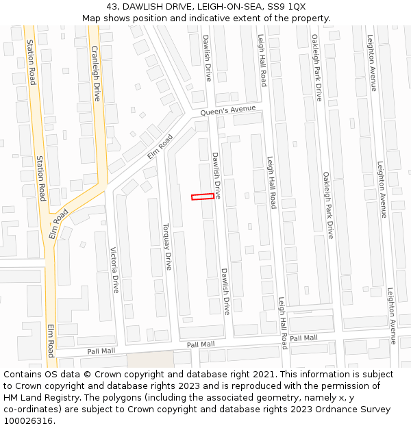 43, DAWLISH DRIVE, LEIGH-ON-SEA, SS9 1QX: Location map and indicative extent of plot